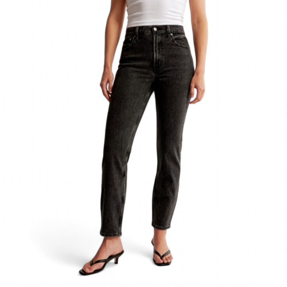 A&F Women's 90's High Rise Mom Jean Faded Black Wash Cropped Denim Sz 6 / 28